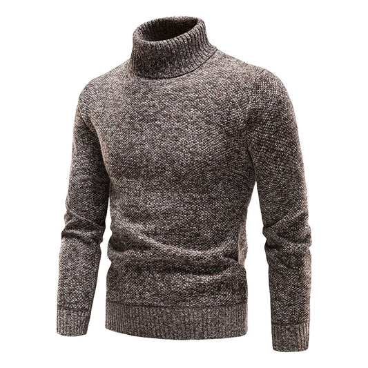 Autumn Winter Fleece Sweater Men Thicker Turtleneck Warm Pullover Slim Fit Man Clothes Luxury Brand Black Brown Jumpers Elastic - ZOOMNSTORE