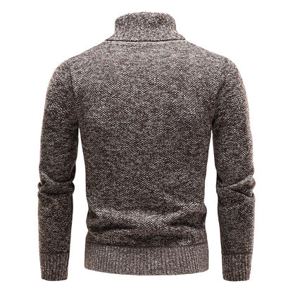 Autumn Winter Fleece Sweater Men Thicker Turtleneck Warm Pullover Slim Fit Man Clothes Luxury Brand Black Brown Jumpers Elastic - ZOOMNSTORE
