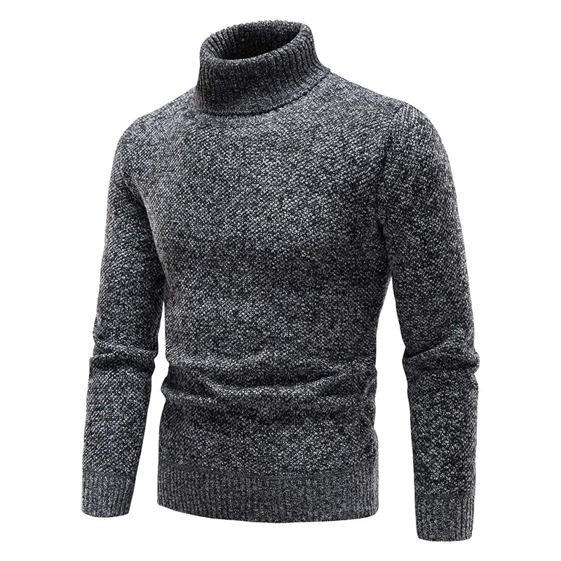 Autumn Winter Fleece Sweater Men Thicker Turtleneck Warm Pullover Slim Fit Man Clothes Luxury Brand Black Brown Jumpers Elastic - ZOOMNSTORE