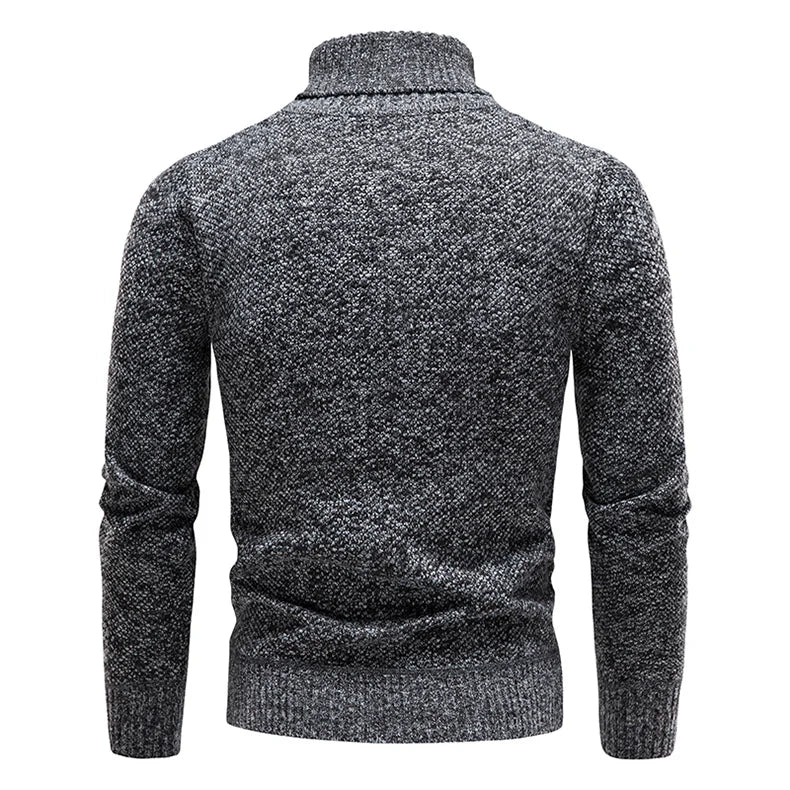 Autumn Winter Fleece Sweater Men Thicker Turtleneck Warm Pullover Slim Fit Man Clothes Luxury Brand Black Brown Jumpers Elastic - ZOOMNSTORE