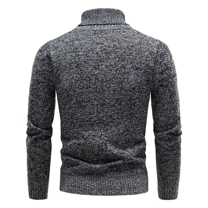Autumn Winter Fleece Sweater Men Thicker Turtleneck Warm Pullover Slim Fit Man Clothes Luxury Brand Black Brown Jumpers Elastic - ZOOMNSTORE