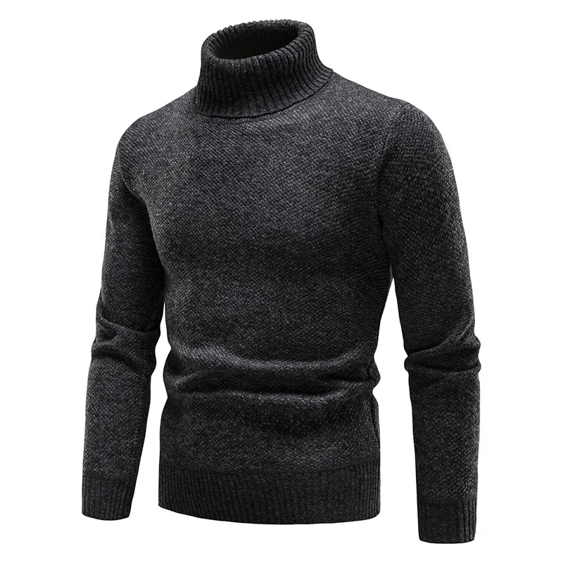 Autumn Winter Fleece Sweater Men Thicker Turtleneck Warm Pullover Slim Fit Man Clothes Luxury Brand Black Brown Jumpers Elastic - ZOOMNSTORE