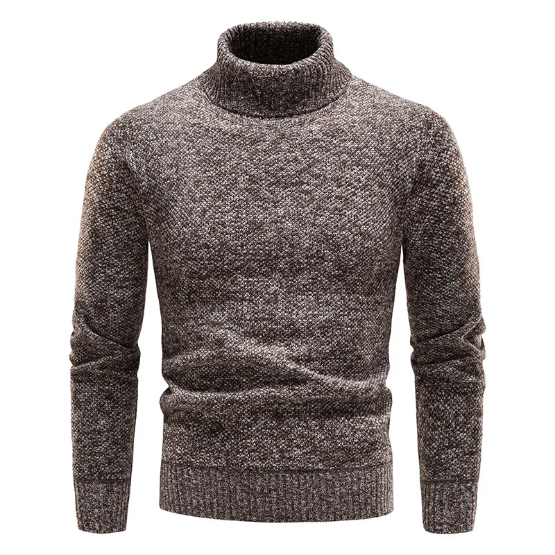 Autumn Winter Fleece Sweater Men Thicker Turtleneck Warm Pullover Slim Fit Man Clothes Luxury Brand Black Brown Jumpers Elastic - ZOOMNSTORE