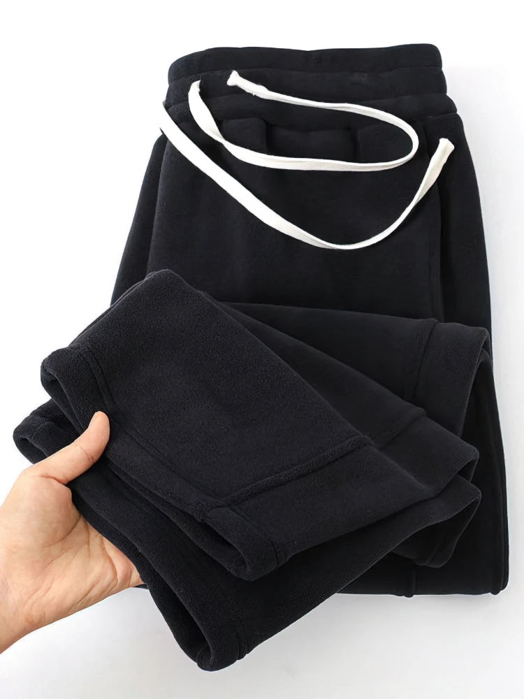 Vintage Thick Winter Casual Fleece Pants Men Wide leg Baggy Warm Sweatpants Male Drawing Jogger Pants Falls Trousers - ZOOMNSTORE