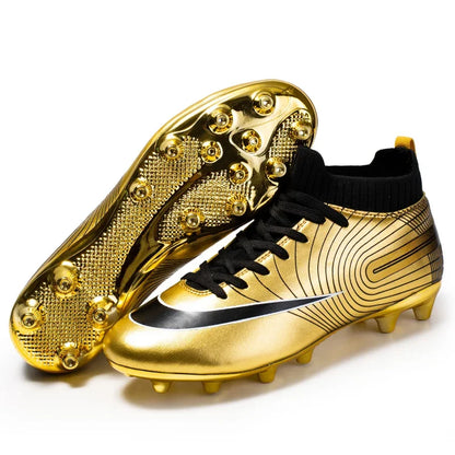 Men Football Boots – Lightweight Leather Soccer Shoes With Ankle Support Cleats - ZOOMNSTORE
