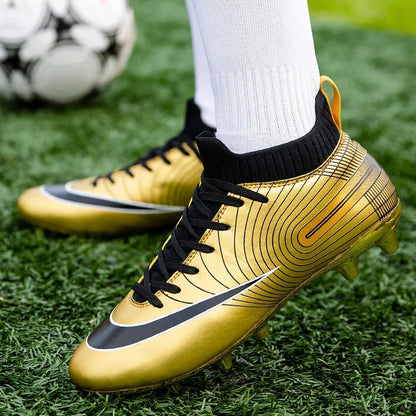 Men Football Boots – Lightweight Leather Soccer Shoes With Ankle Support Cleats - ZOOMNSTORE