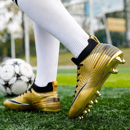 Men Football Boots – Lightweight Leather Soccer Shoes With Ankle Support Cleats - ZOOMNSTORE