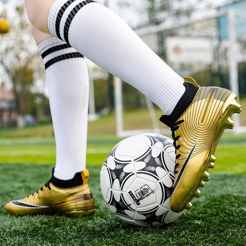 Men Football Boots – Lightweight Leather Soccer Shoes With Ankle Support Cleats - ZOOMNSTORE