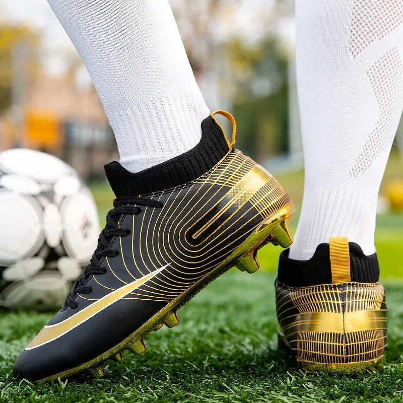 Men Football Boots – Lightweight Leather Soccer Shoes With Ankle Support Cleats - ZOOMNSTORE