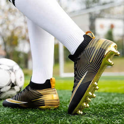 Men Football Boots – Lightweight Leather Soccer Shoes With Ankle Support Cleats - ZOOMNSTORE