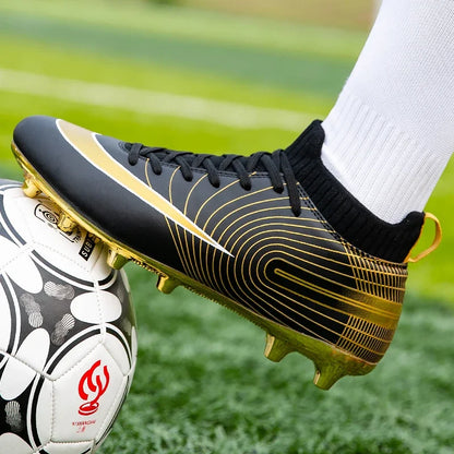 Men Football Boots – Lightweight Leather Soccer Shoes With Ankle Support Cleats - ZOOMNSTORE