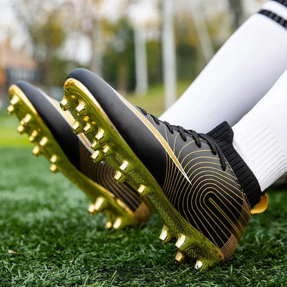 Men Football Boots – Lightweight Leather Soccer Shoes With Ankle Support Cleats - ZOOMNSTORE