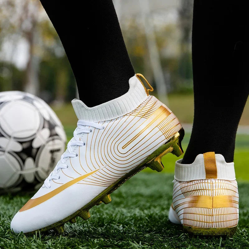 Men Football Boots – Lightweight Leather Soccer Shoes With Ankle Support Cleats - ZOOMNSTORE