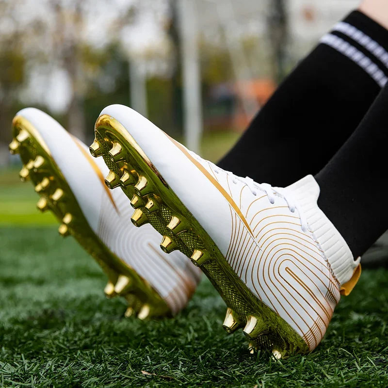 Men Football Boots – Lightweight Leather Soccer Shoes With Ankle Support Cleats - ZOOMNSTORE