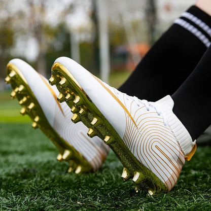 Men Football Boots – Lightweight Leather Soccer Shoes With Ankle Support Cleats - ZOOMNSTORE