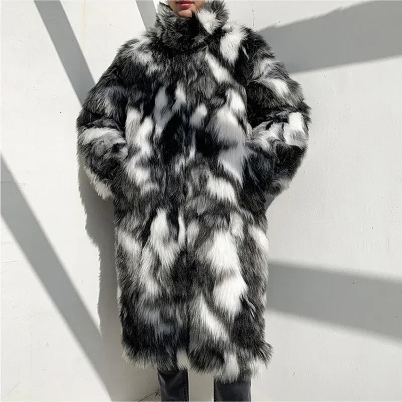 Men Fur Coat - Warm Winter Jacket Thick Parka Men Casual Long Maxi Outerwear - ZOOMNSTORE