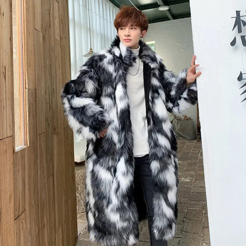 Men Fur Coat - Warm Winter Jacket Thick Parka Men Casual Long Maxi Outerwear - ZOOMNSTORE