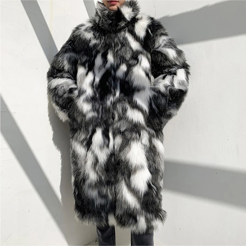 Men Fur Coat - Warm Winter Jacket Thick Parka Men Casual Long Maxi Outerwear - ZOOMNSTORE
