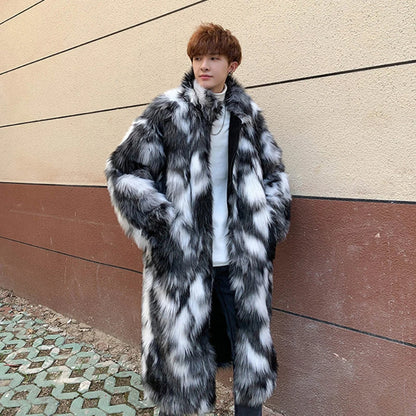 Men Fur Coat - Warm Winter Jacket Thick Parka Men Casual Long Maxi Outerwear - ZOOMNSTORE
