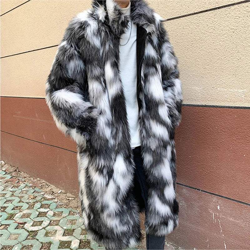 Men Fur Coat - Warm Winter Jacket Thick Parka Men Casual Long Maxi Outerwear - ZOOMNSTORE
