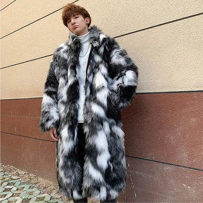Men Fur Coat - Warm Winter Jacket Thick Parka Men Casual Long Maxi Outerwear - ZOOMNSTORE