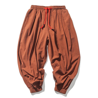 Men Harem Pants - Oversized Cotton Linen Jogger Pants | Loose Casual Ankle Length Trousers - ZOOMNSTORE