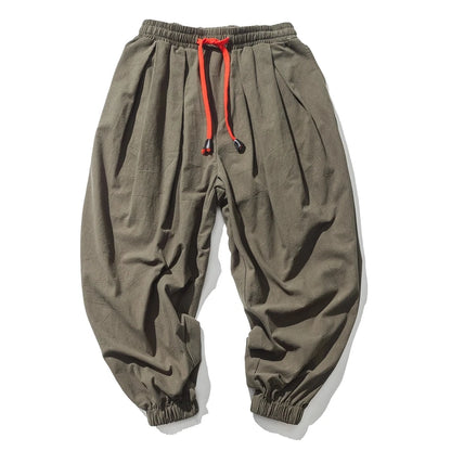 Men Harem Pants - Oversized Cotton Linen Jogger Pants | Loose Casual Ankle Length Trousers - ZOOMNSTORE