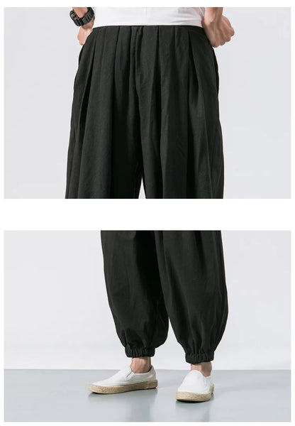Men Harem Pants - Oversized Cotton Linen Jogger Pants | Loose Casual Ankle Length Trousers - ZOOMNSTORE