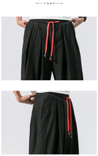 Men Harem Pants - Oversized Cotton Linen Jogger Pants | Loose Casual Ankle Length Trousers - ZOOMNSTORE