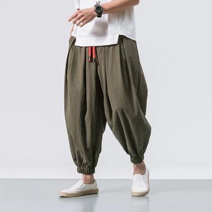 Men Harem Pants - Oversized Cotton Linen Jogger Pants | Loose Casual Ankle Length Trousers - ZOOMNSTORE