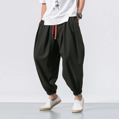 Men Harem Pants - Oversized Cotton Linen Jogger Pants | Loose Casual Ankle Length Trousers - ZOOMNSTORE