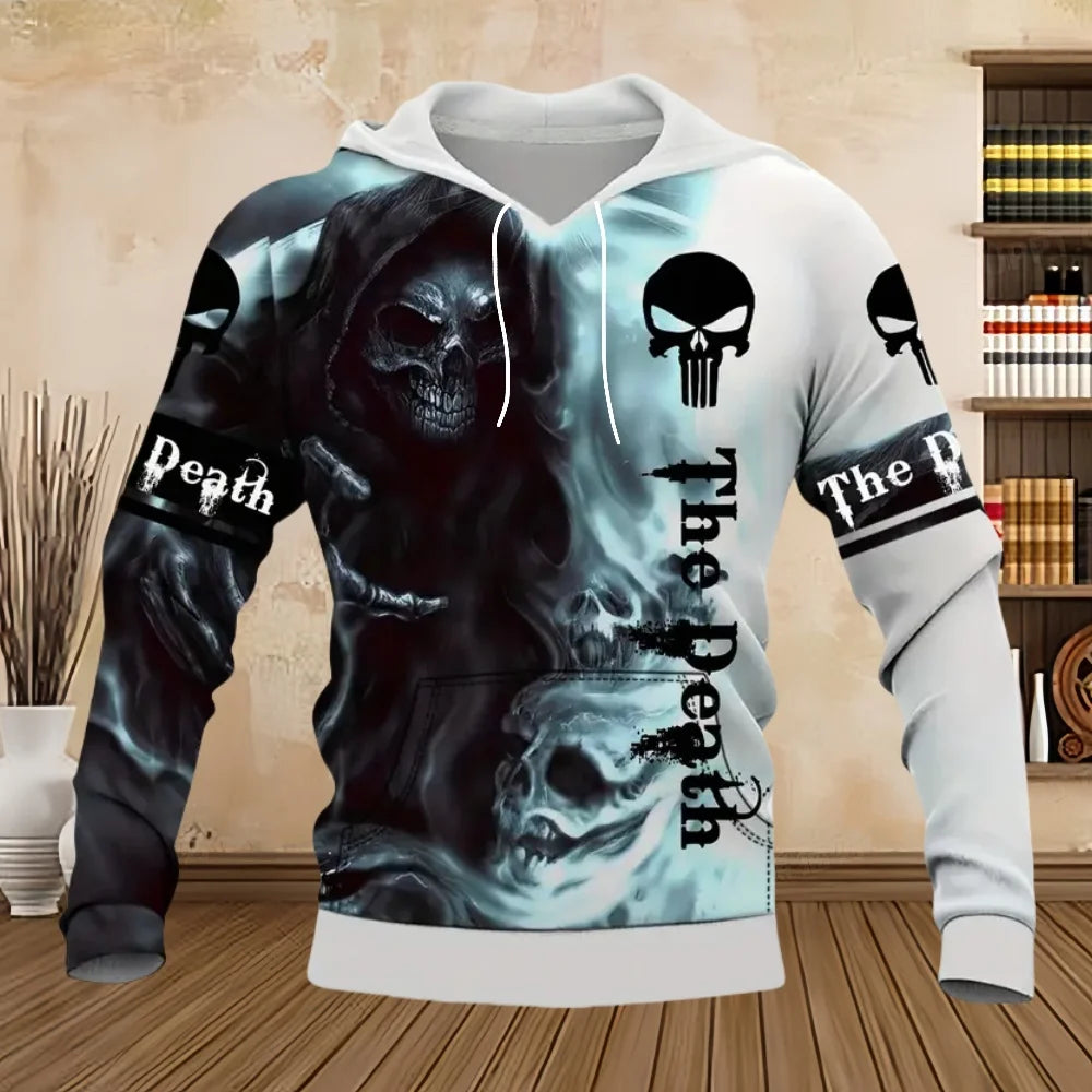 Fashion Men Hoodies Four Seasons Vintage Skull 3D Print Pullover Sweatshirts Men Comforts Kangaroo Pocket Y2k Hoodies Clothing - ZOOMNSTORE