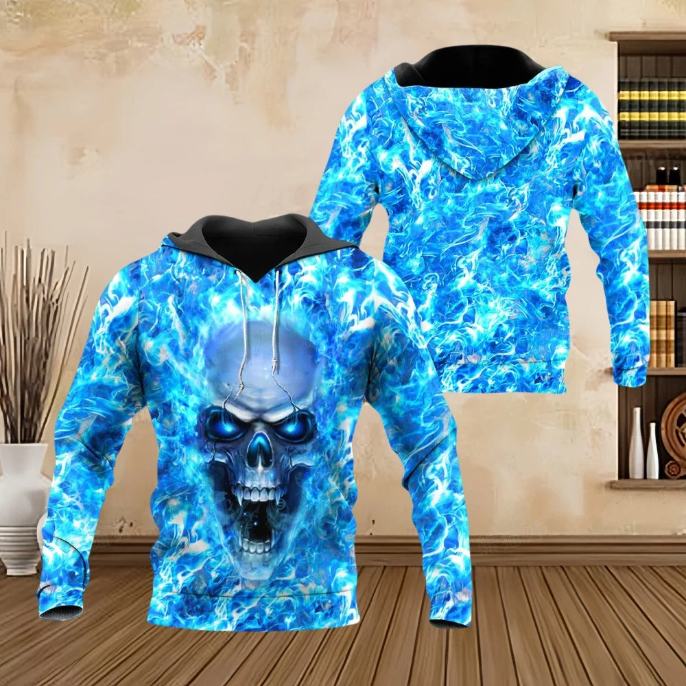Fashion Men Hoodies Four Seasons Vintage Skull 3D Print Pullover Sweatshirts Men Comforts Kangaroo Pocket Y2k Hoodies Clothing - ZOOMNSTORE