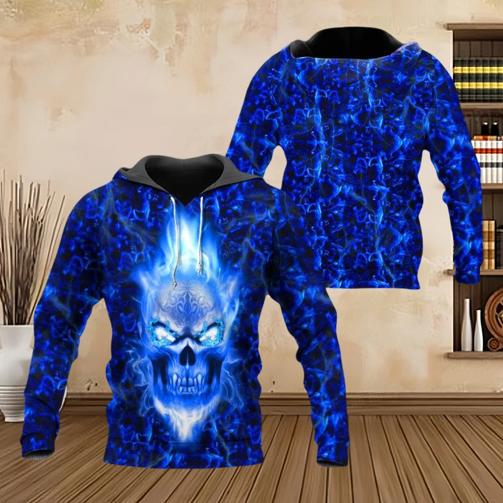 Fashion Men Hoodies Four Seasons Vintage Skull 3D Print Pullover Sweatshirts Men Comforts Kangaroo Pocket Y2k Hoodies Clothing - ZOOMNSTORE