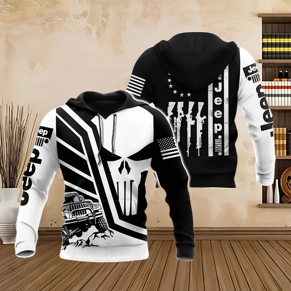 Fashion Men Hoodies Four Seasons Vintage Skull 3D Print Pullover Sweatshirts Men Comforts Kangaroo Pocket Y2k Hoodies Clothing - ZOOMNSTORE
