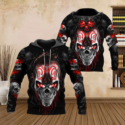 Fashion Men Hoodies Four Seasons Vintage Skull 3D Print Pullover Sweatshirts Men Comforts Kangaroo Pocket Y2k Hoodies Clothing - ZOOMNSTORE