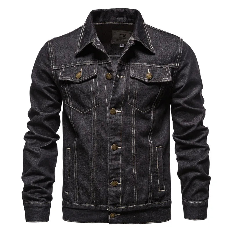 New Autumn Men's Casual Workwear Jeans Jacket Loose Casual Versatile Youthful Male Solid Color Tops Dnim Mens Outwear - ZOOMNSTORE