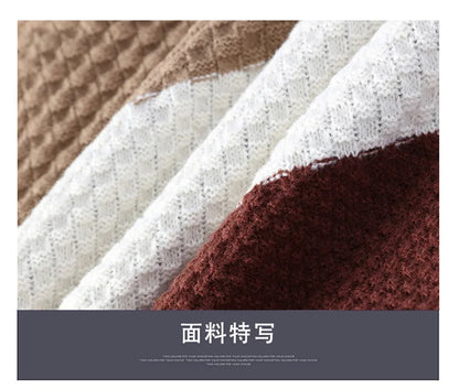 Jumpers Patchwork Men Knitted O Neck Pullovers Long Sleeve Sweaters Loose Fit Spliced Winter 2024 Slight Strech Casual - ZOOMNSTORE
