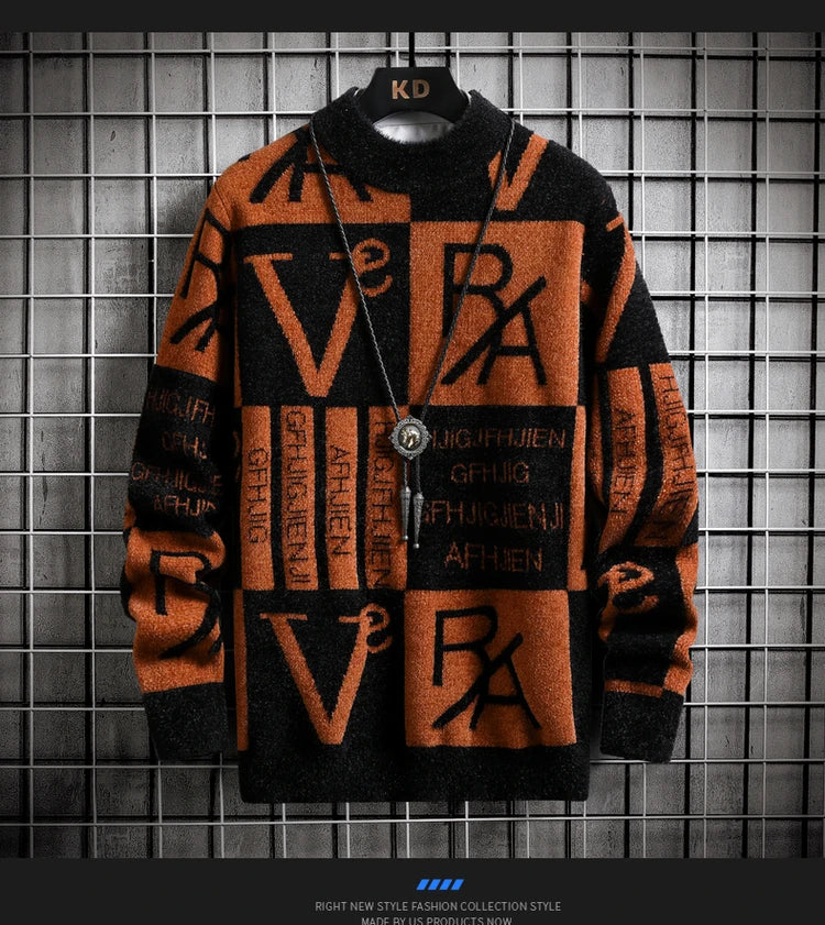 Men Knitted Sweater Stripe Pullovers Printing Round Neck Sweater 2024 Autumn/Winter Designer Quality Casual Men Clothing Jumper - ZOOMNSTORE