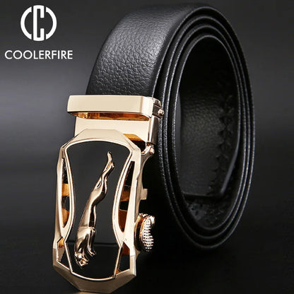 Men Leather Belt - Automatic Buckle Metal Luxury Business Casual Strap - ZOOMNSTORE