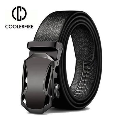 Men Leather Belt - Automatic Buckle Metal Luxury Business Casual Strap - ZOOMNSTORE