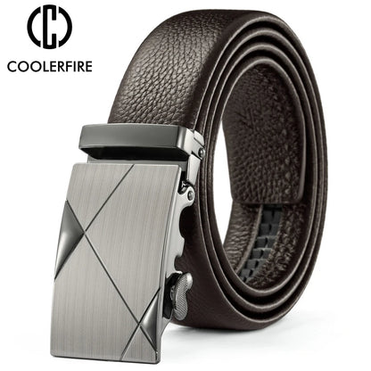 Men Leather Belt - Automatic Buckle Metal Luxury Business Casual Strap - ZOOMNSTORE