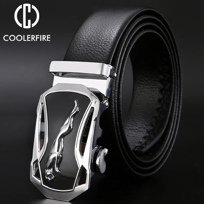 Men Leather Belt - Automatic Buckle Metal Luxury Business Casual Strap - ZOOMNSTORE