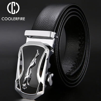 Men Leather Belt - Automatic Buckle Metal Luxury Business Casual Strap - ZOOMNSTORE