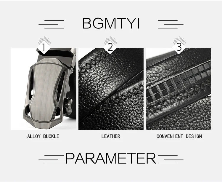 Men Leather Belt - Automatic Buckle Metal Luxury Business Casual Strap - ZOOMNSTORE