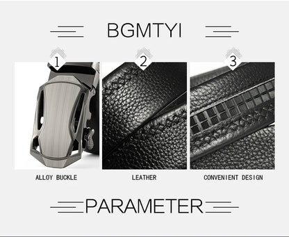 Men Leather Belt - Automatic Buckle Metal Luxury Business Casual Strap - ZOOMNSTORE