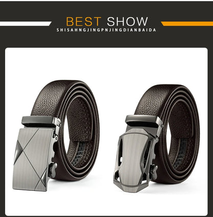 Men Leather Belt - Automatic Buckle Metal Luxury Business Casual Strap - ZOOMNSTORE