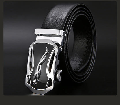Men Leather Belt - Automatic Buckle Metal Luxury Business Casual Strap - ZOOMNSTORE