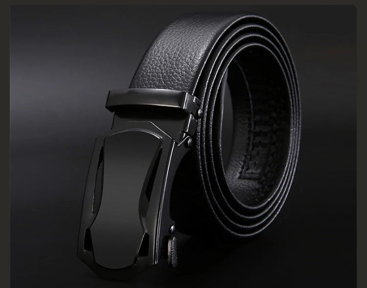 Men Leather Belt - Automatic Buckle Metal Luxury Business Casual Strap - ZOOMNSTORE