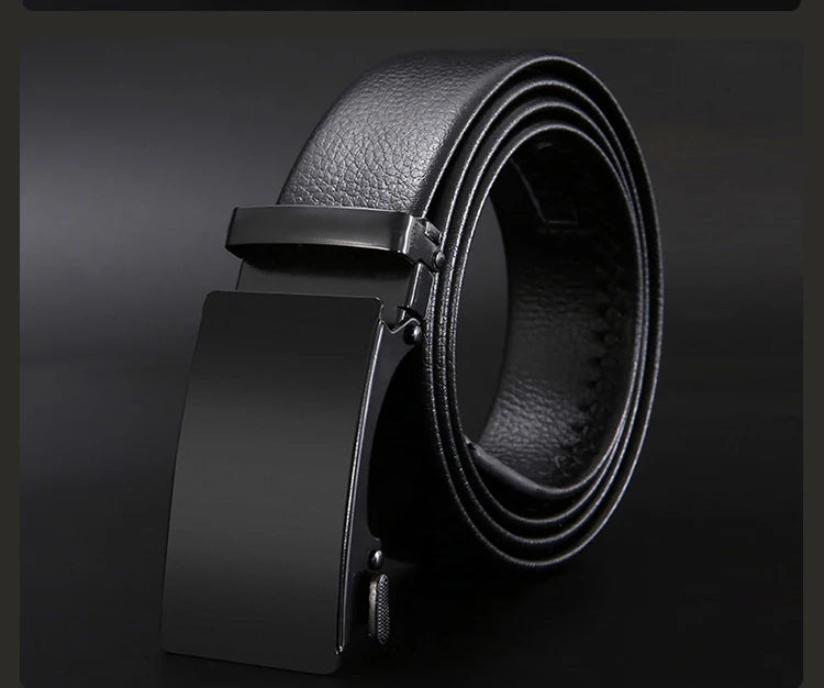 Men Leather Belt - Automatic Buckle Metal Luxury Business Casual Strap - ZOOMNSTORE